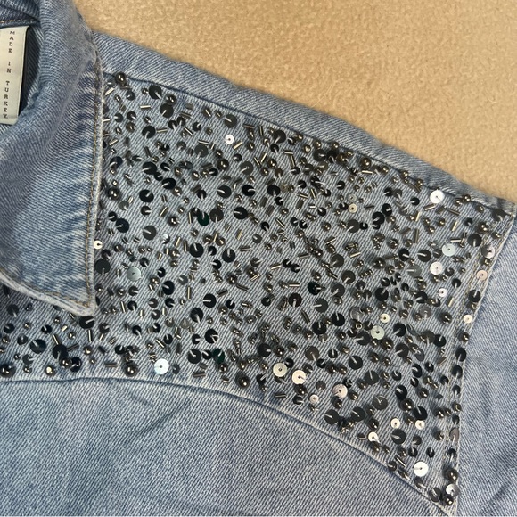 One Teaspoon Shirt womens XS blue denim jean snap front embellished Daria - Picture 6 of 11